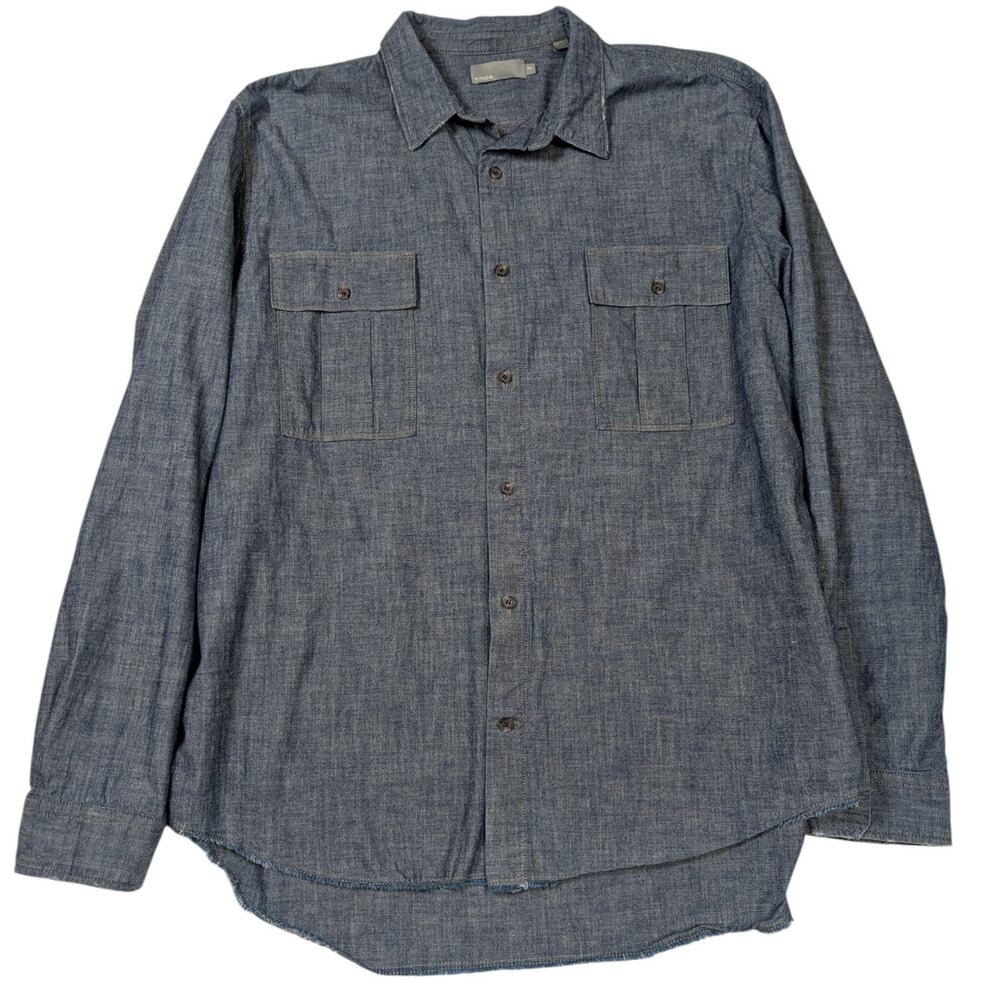 Vince. Long Sleeve Collared Button Down Chambray Shirt Blue Size XXL